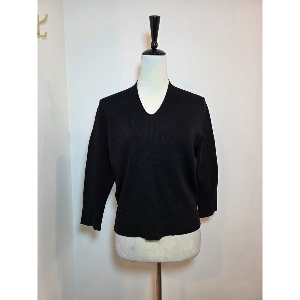 Vintage Pursuits Ltd Petite Silk Nylon Sweater Women's Medium Black V-Neck